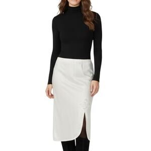 Vintage 80s Satin Slip Skirt Lace Trim Cream Womens 16 Made in USA Coquette Y2K